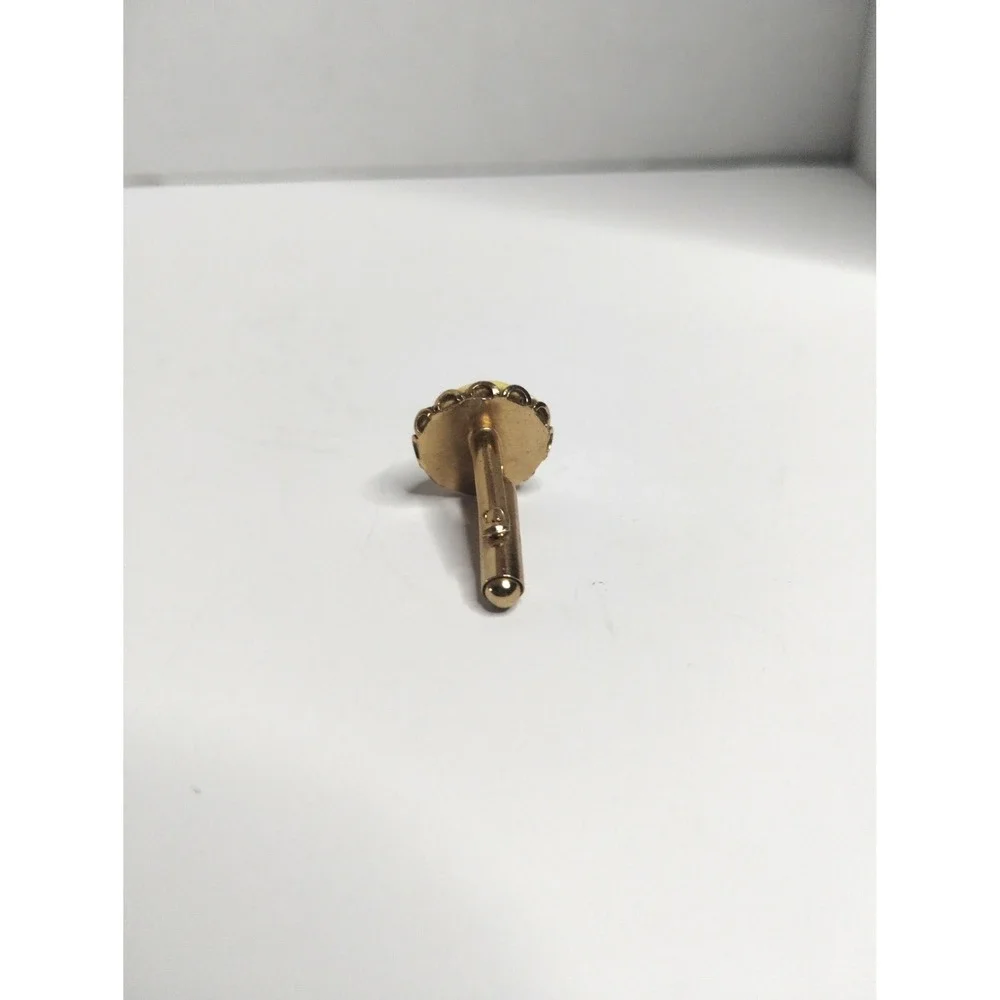 Vintage Single Round Domed Yellow Enamel Gold Tone Toggle Back Cufflink Retro